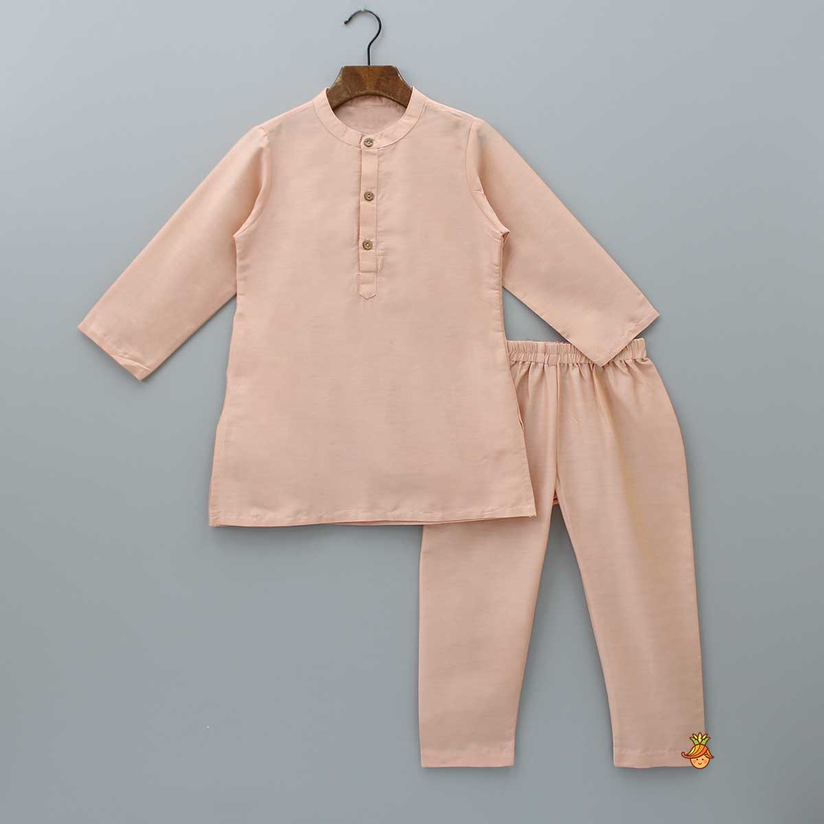 Peach Kurta With Brocade Multicolour Jacket And Pyjama