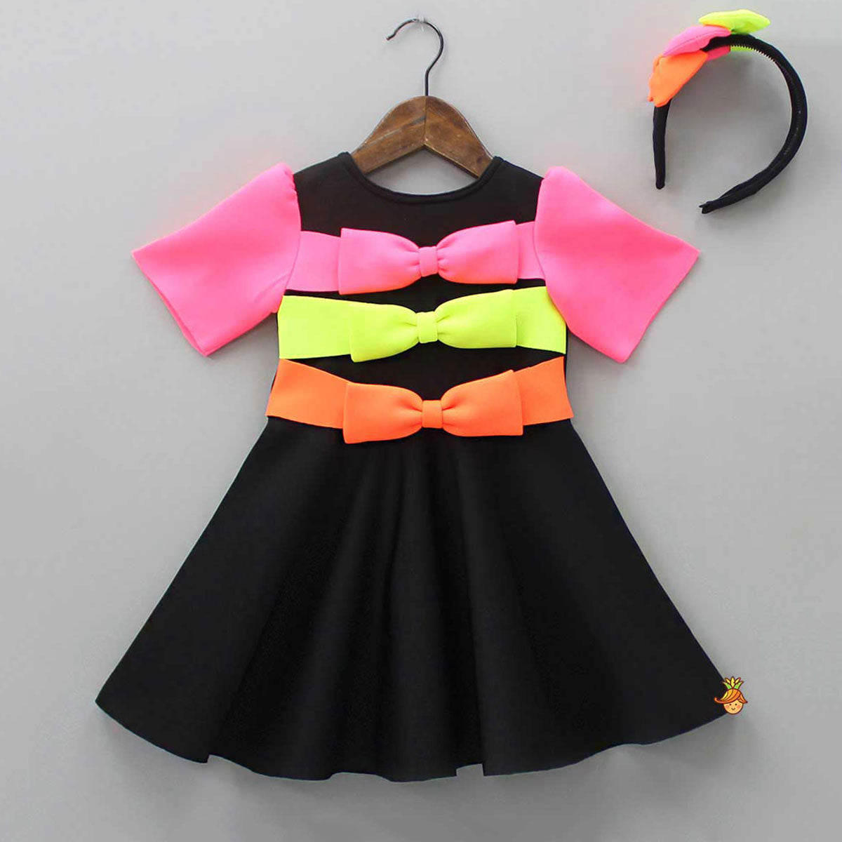 Multicolour Bow Scuba Dress With Matching Hairband