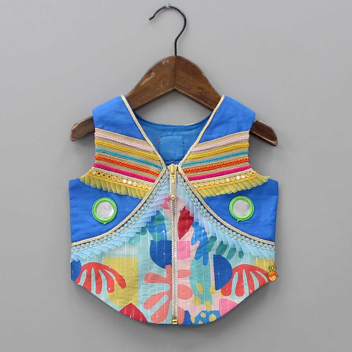 Multicolour Faux Mirror Work Printed Top And Palazzo With Hair Band
