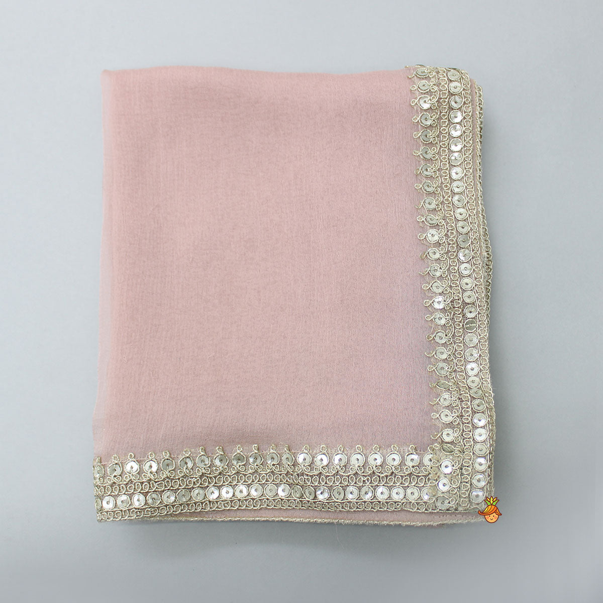 Sequined Lace Detailed Pink Chiffon Dupatta