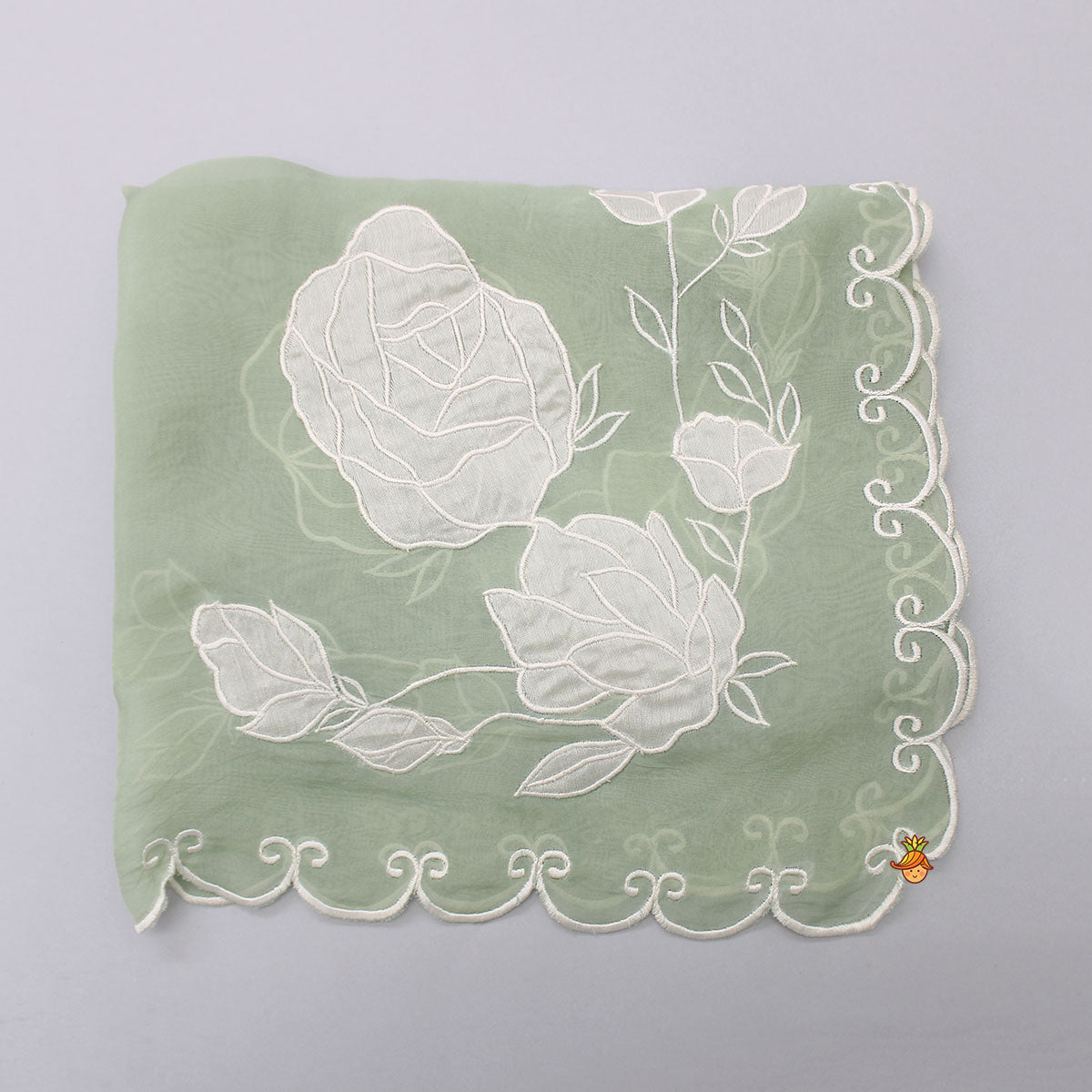Green Organza Floral Applique Embroidered Dupatta