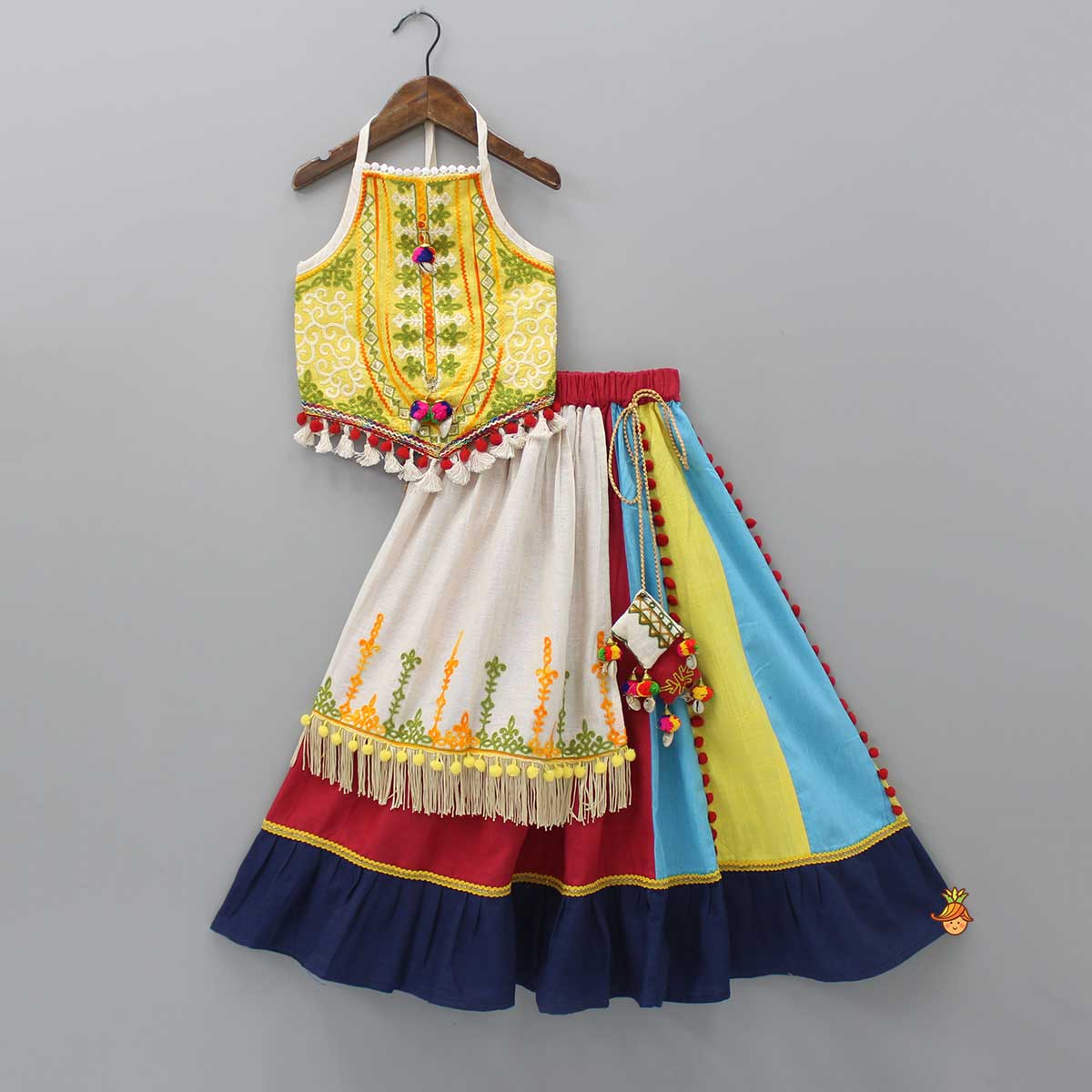 Thread Embroidered Halter Neck Top With Flap Lehenga