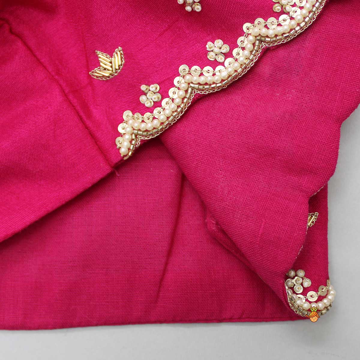 Pleated Armhole Hand Embroidered Pink Top And Lehenga With Net Dupatta