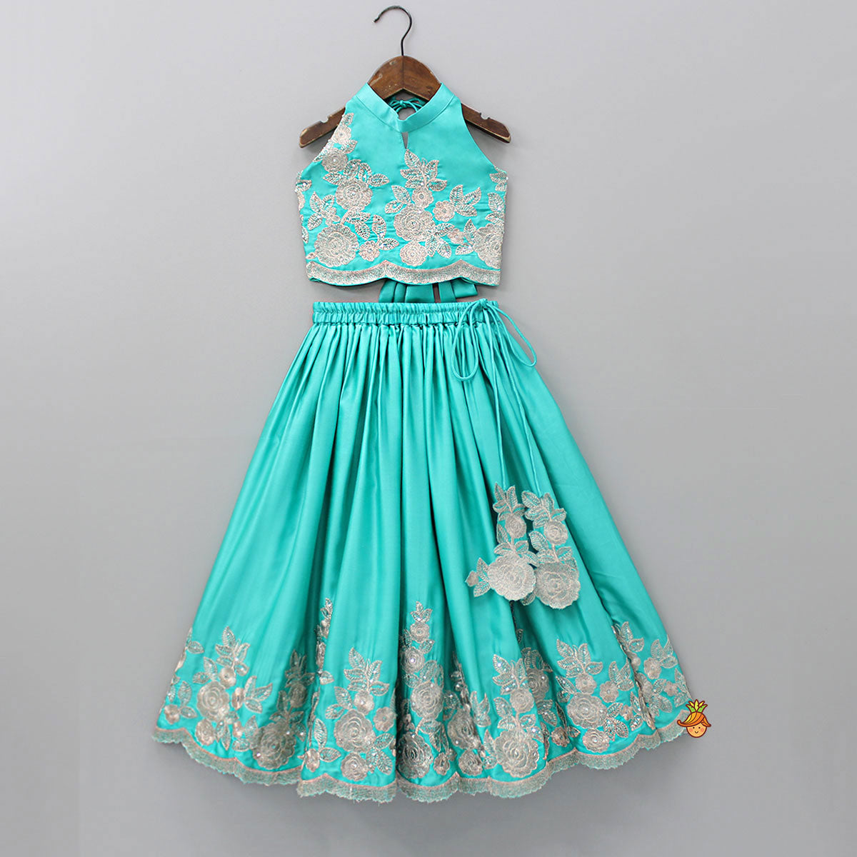 Halter Neck Embroidered Top With Embroidered Lehenga