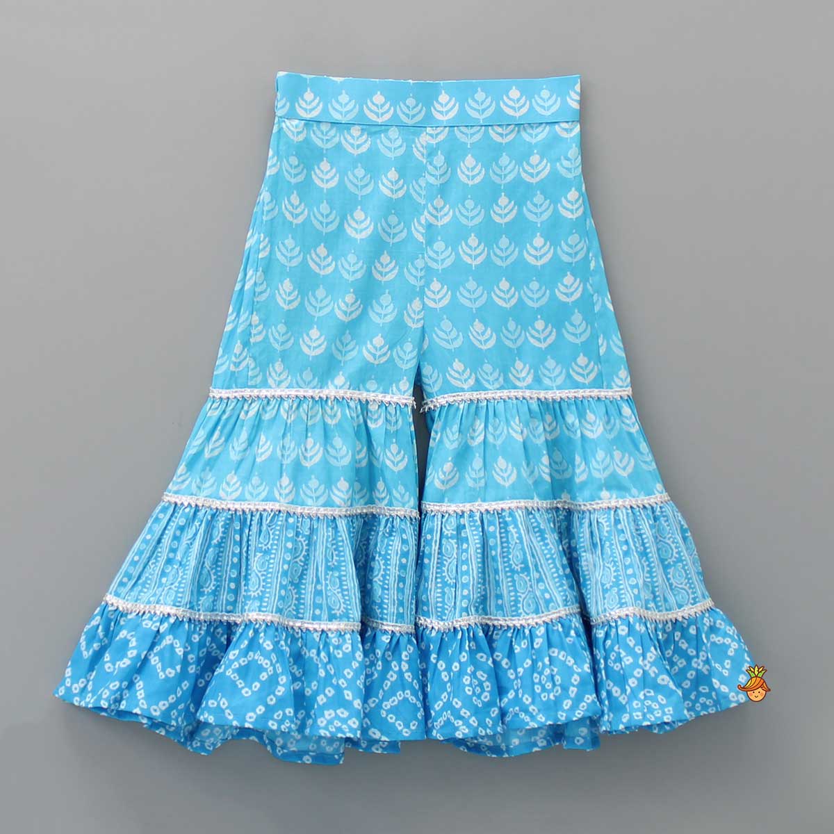 Gota Lace Detailed Yoke Blue Top And Sharara With Stylish Net Dupatta