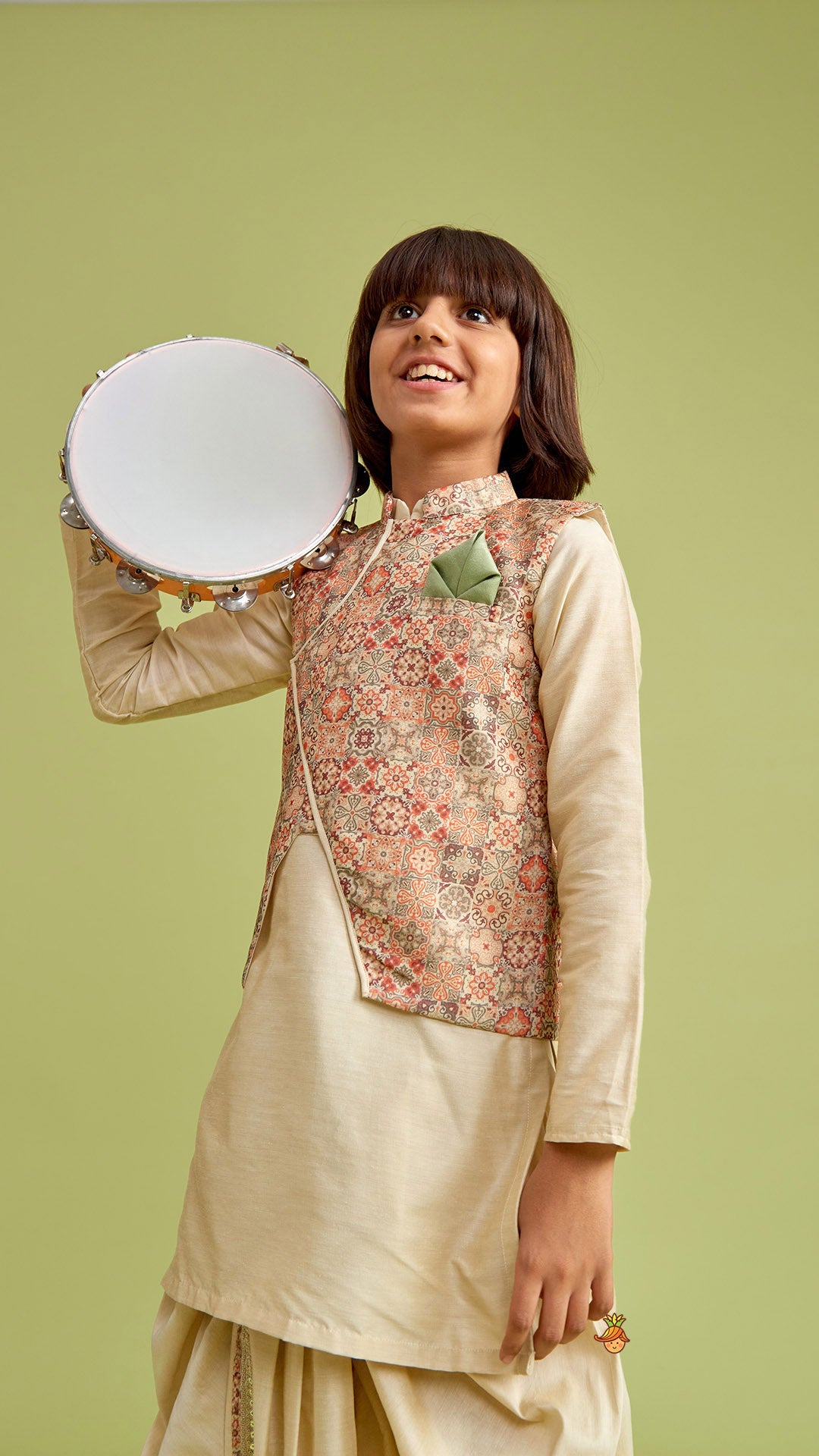 Beige Kurta And Stylish Jacket With Dhoti