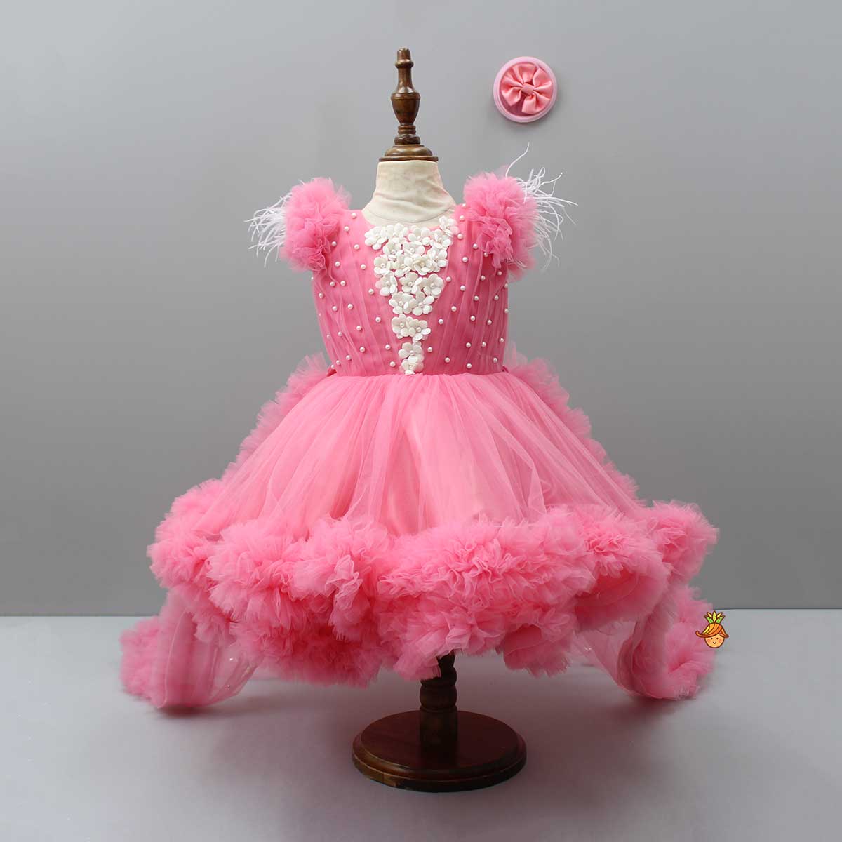 Pink Ruffle Dress With Matching Bow And Hairclip