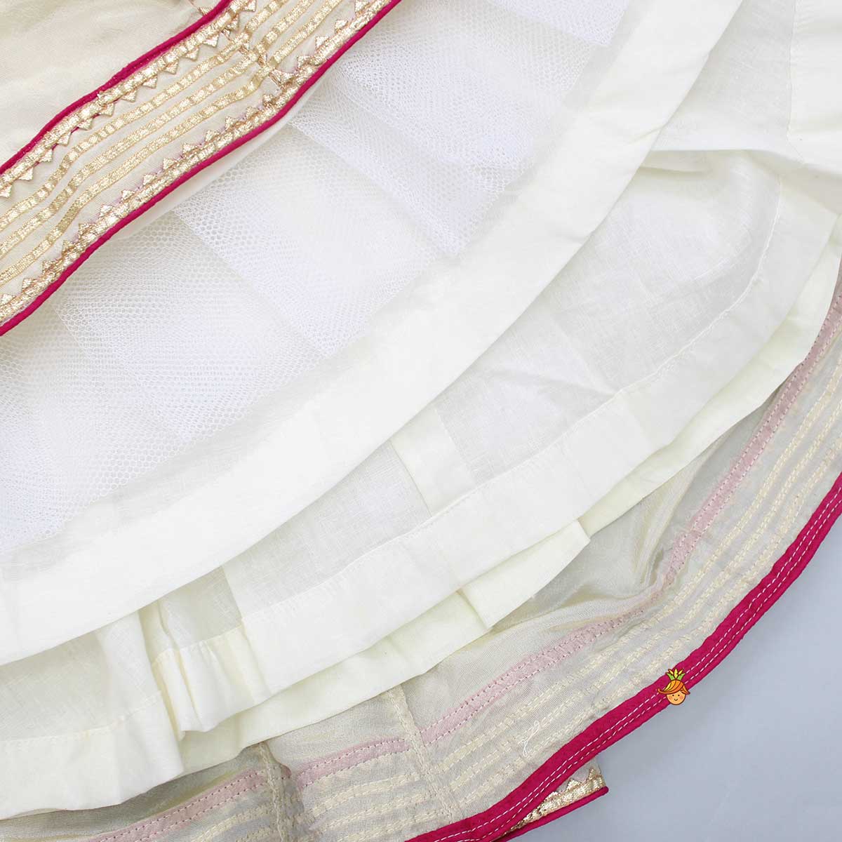 Lotus Embroidered Pink Top And Off White Lehenga