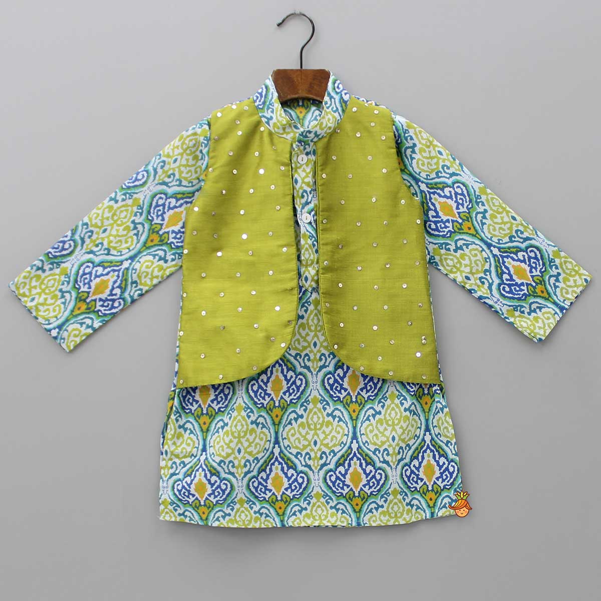 Multicolour Printed Jacket Style Kurta And Dhoti