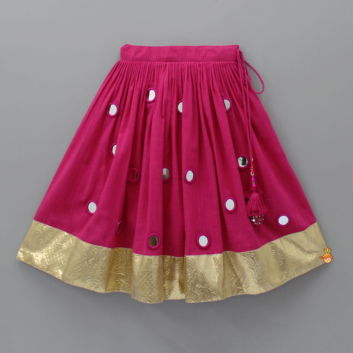 Pink Flowers Embroidered Top With Mirror Work Lehenga