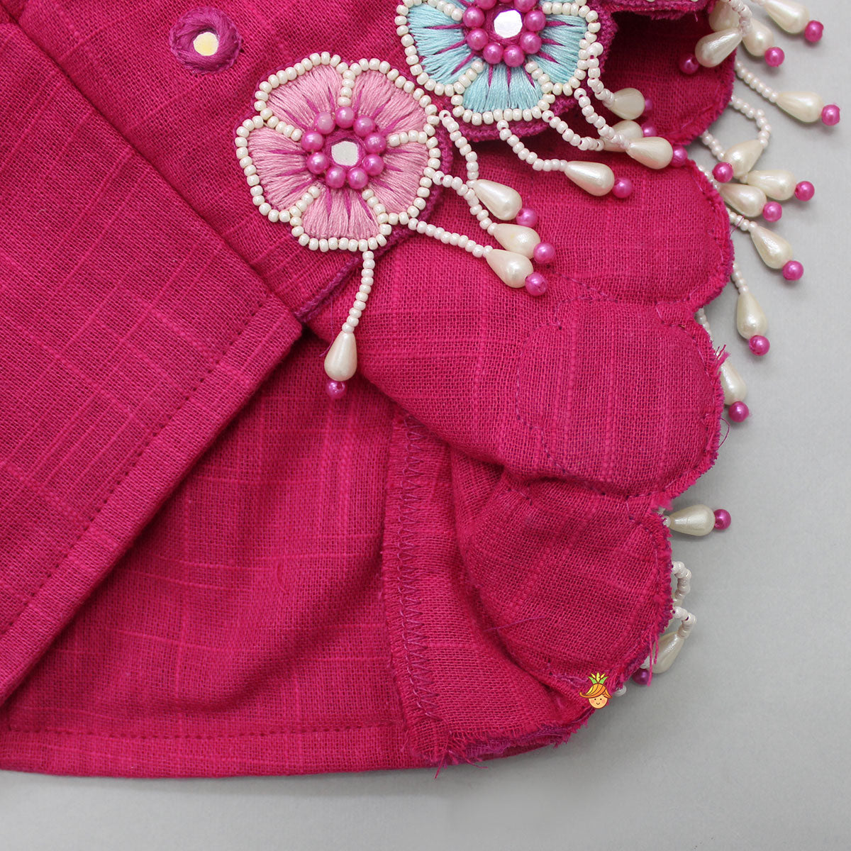 Pink Flowers Embroidered Top With Mirror Work Lehenga