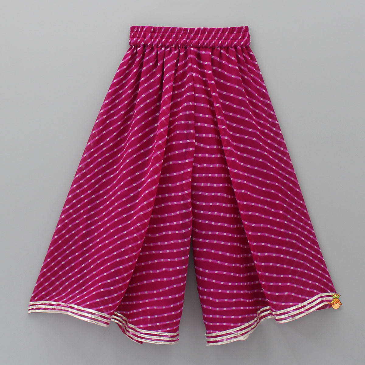 Leheriya Printed Pink Tie-Up Straps Kurti And Flared Palazzo