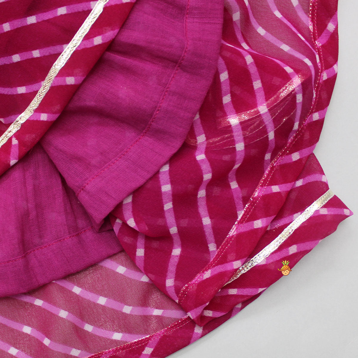 Leheriya Printed Pink Tie-Up Straps Kurti And Flared Palazzo