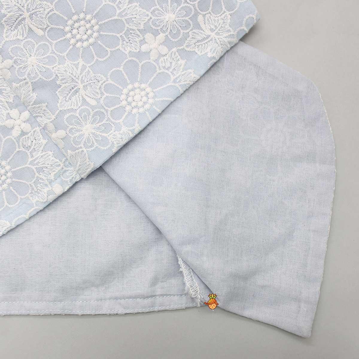 Thread Embroidered Asymmetric Blue Kurta And Dhoti