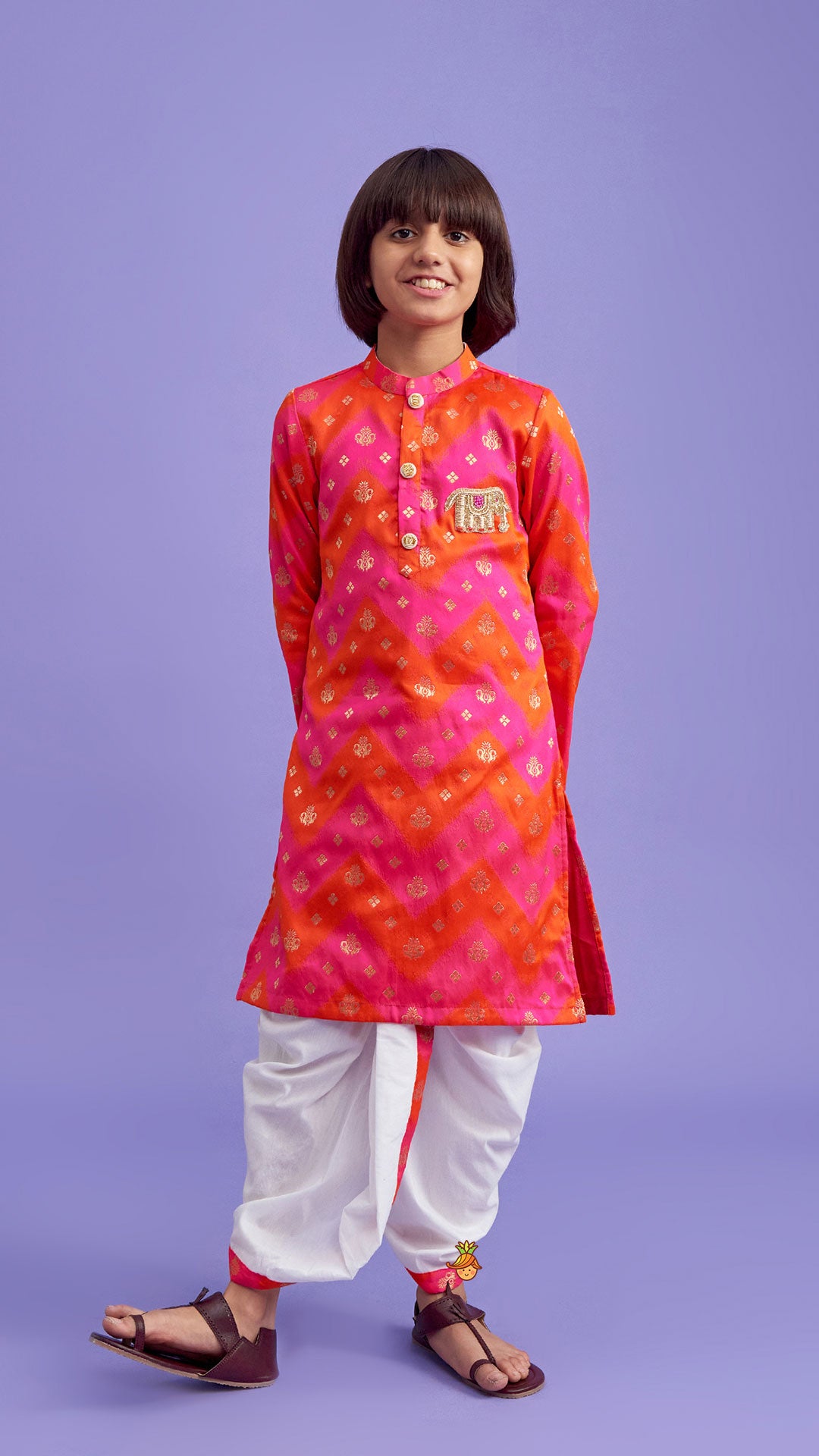 Embroidered Dual Tone Kurta And Dhoti