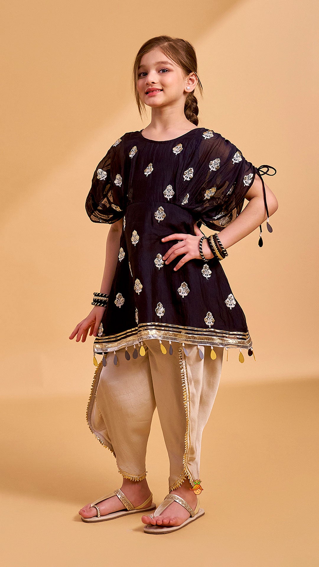 Kaftan Style Embroidered Kurti And Dhoti