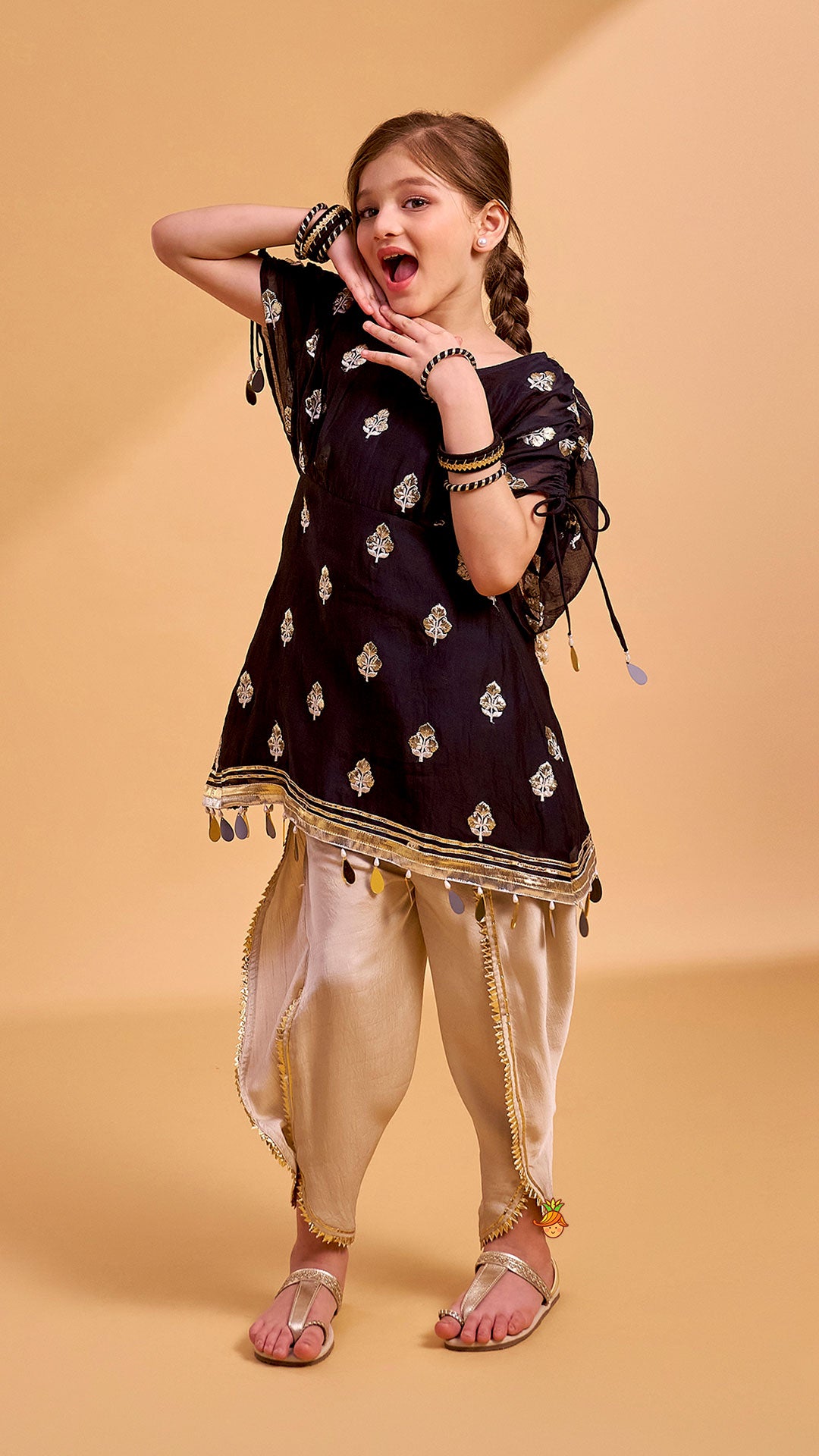 Kaftan Style Embroidered Kurti And Dhoti