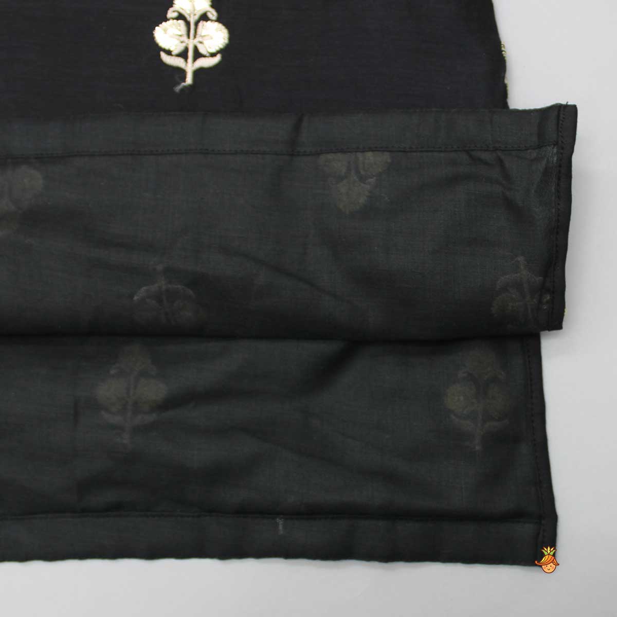 Embroidered Black Kurta And Beige Dhoti