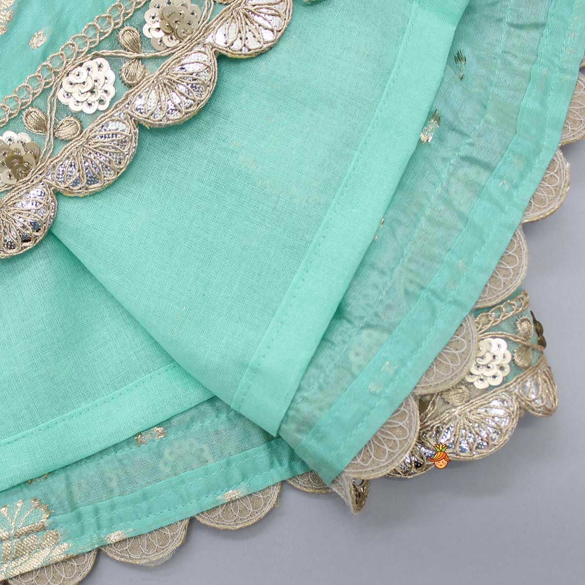 Chanderi Embroidered Green Top And Lehenga With Matching Dupatta
