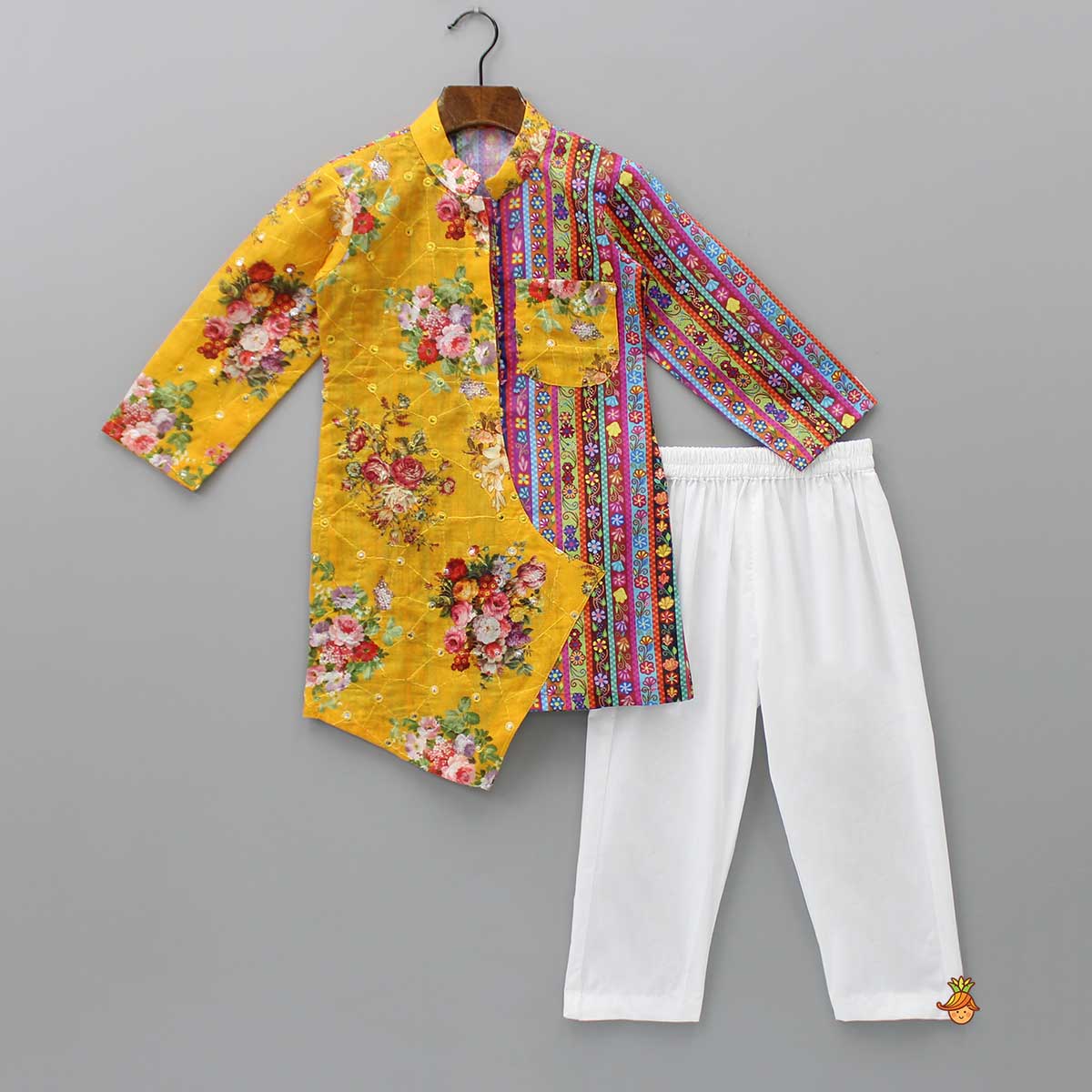 Multicolour Floral-Printed Stylish Kurta And Pyjama