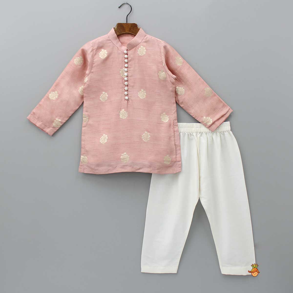 Peach Loop Buttons Detailed Kurta With Pyjama