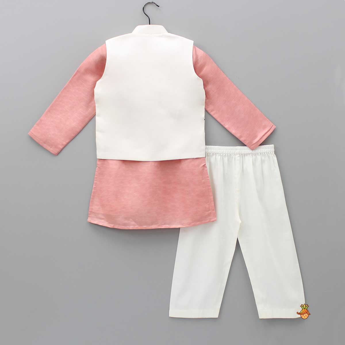 Plain Pink Kurta And Thread Embroidered Jacket With Pyjama