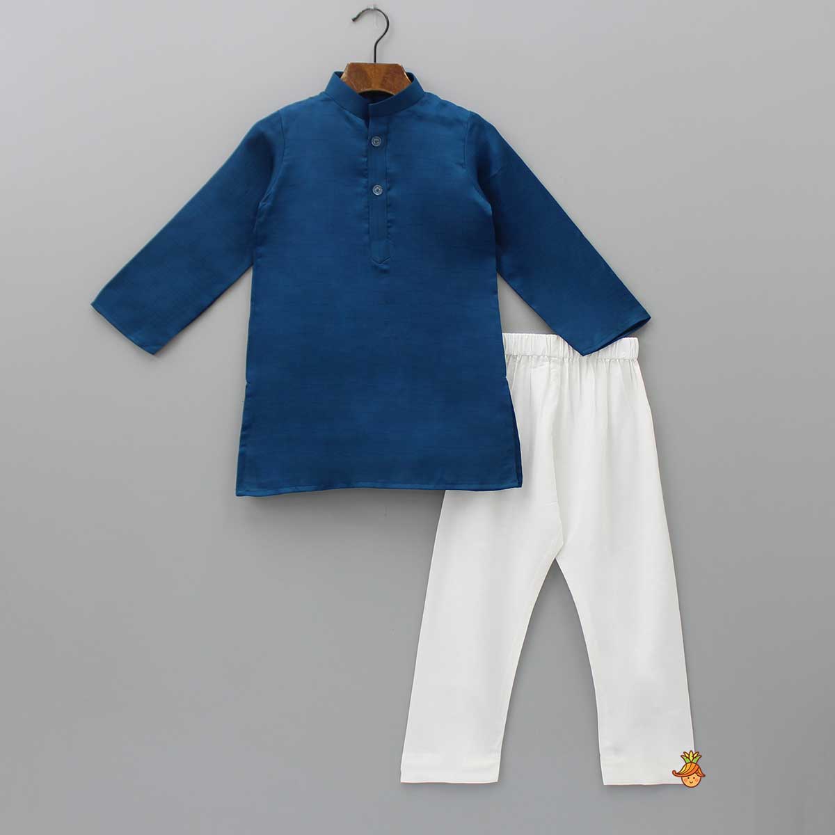 Blue Kurta With Bird Embroidered Green Jacket And Pyjama