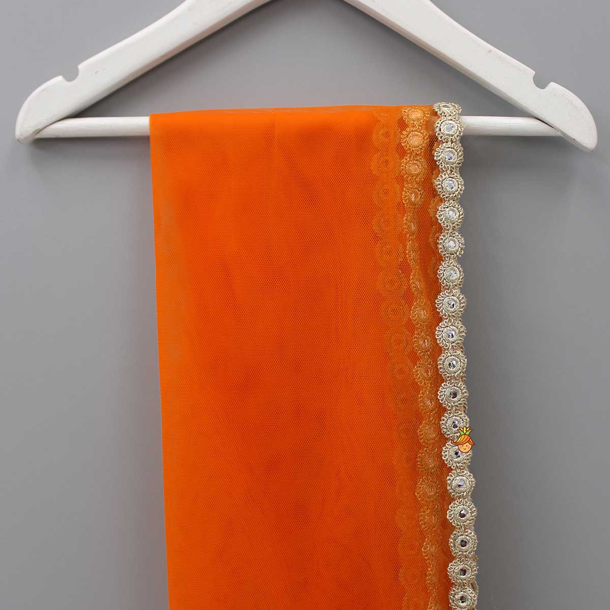 Orange Net Lace Work Dupatta
