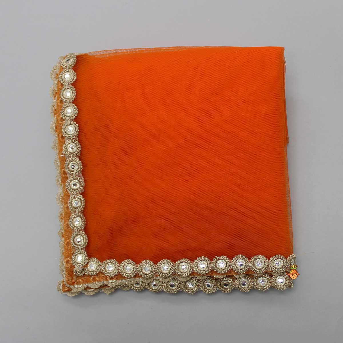 Orange Net Lace Work Dupatta
