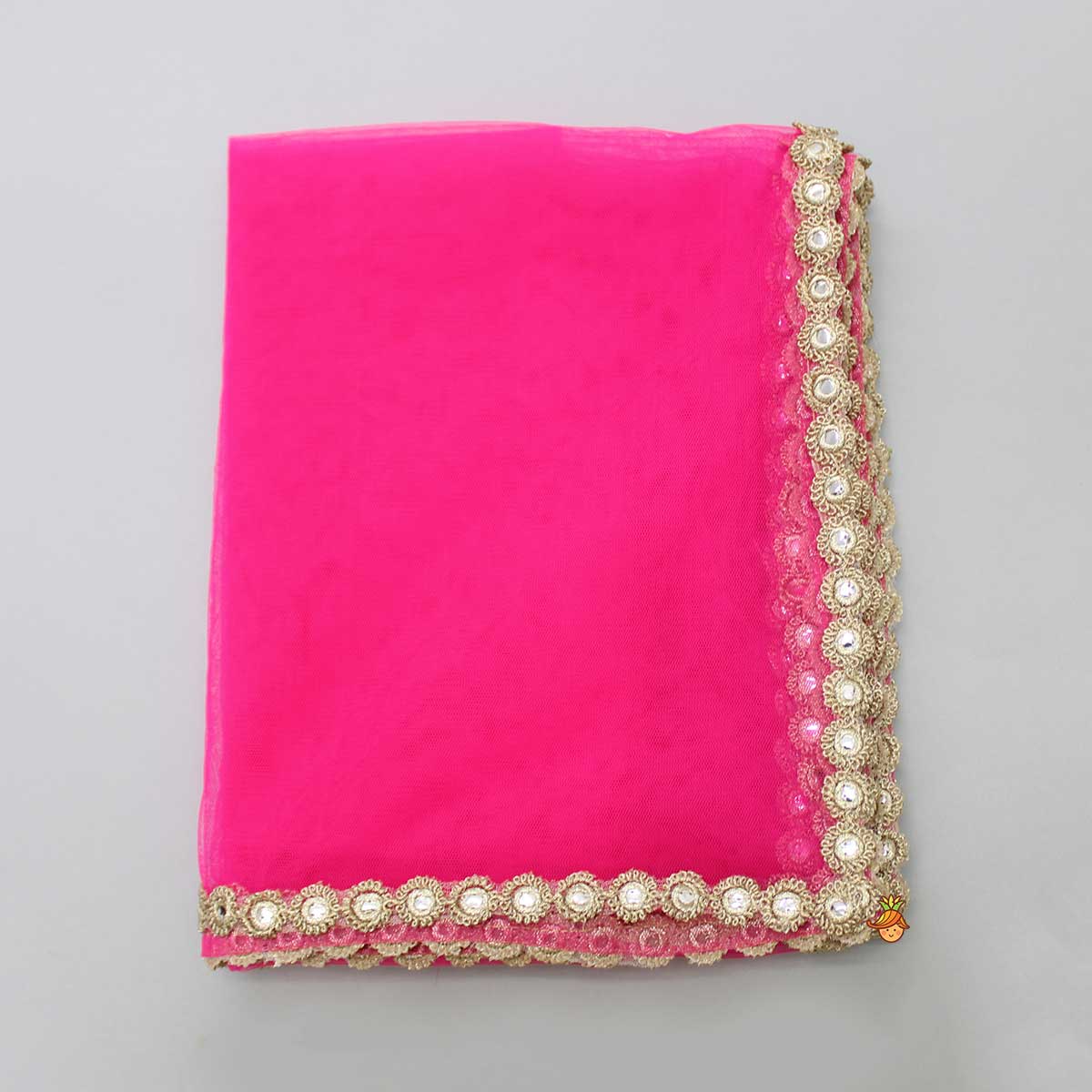 Pink Net Lace Work Dupatta