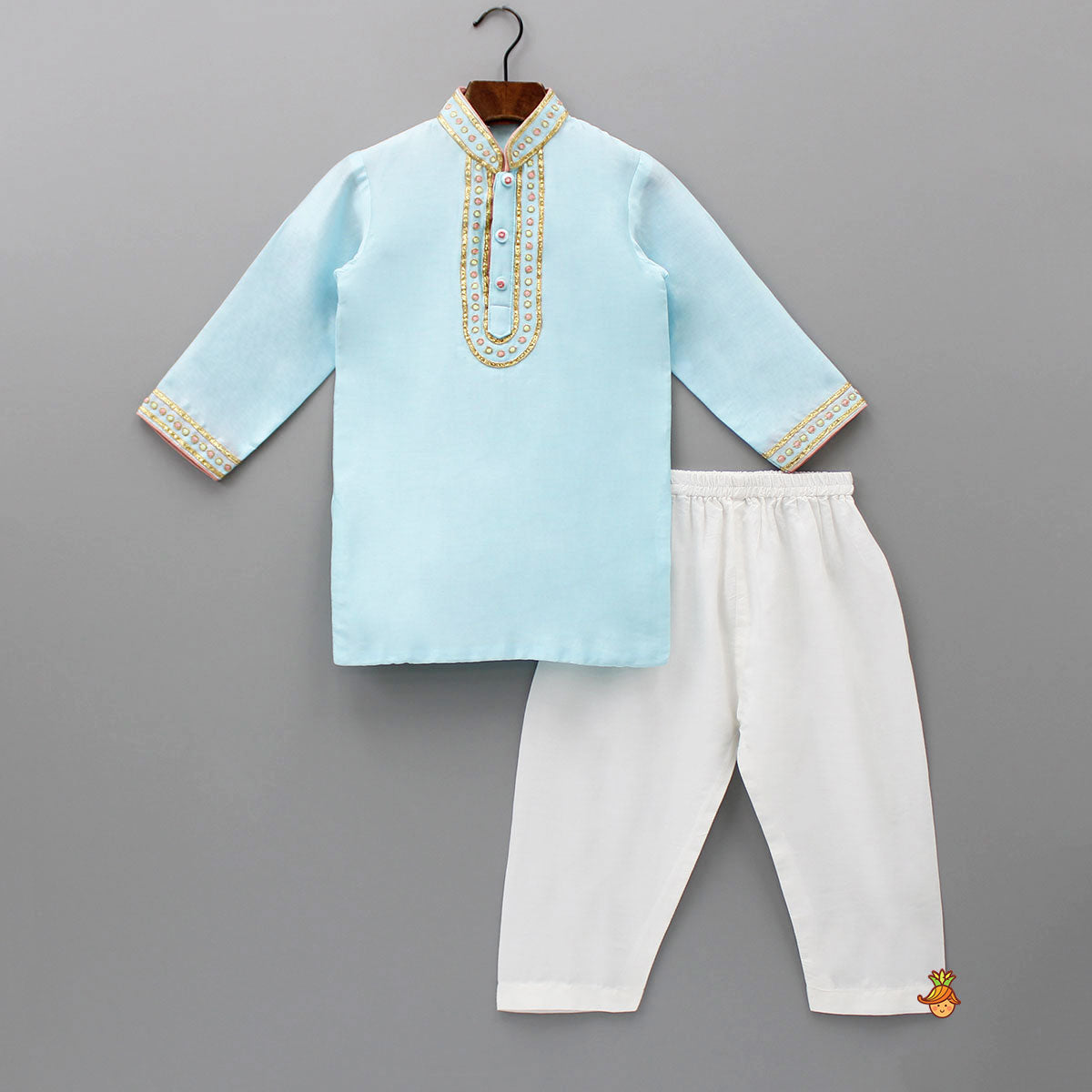 Gota Lace Detail Blue Kurta And Pyjama