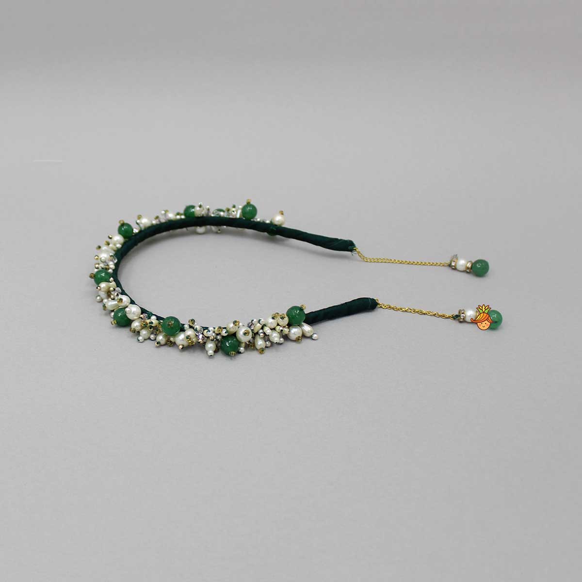 Embroidered Chain Green Hair Band