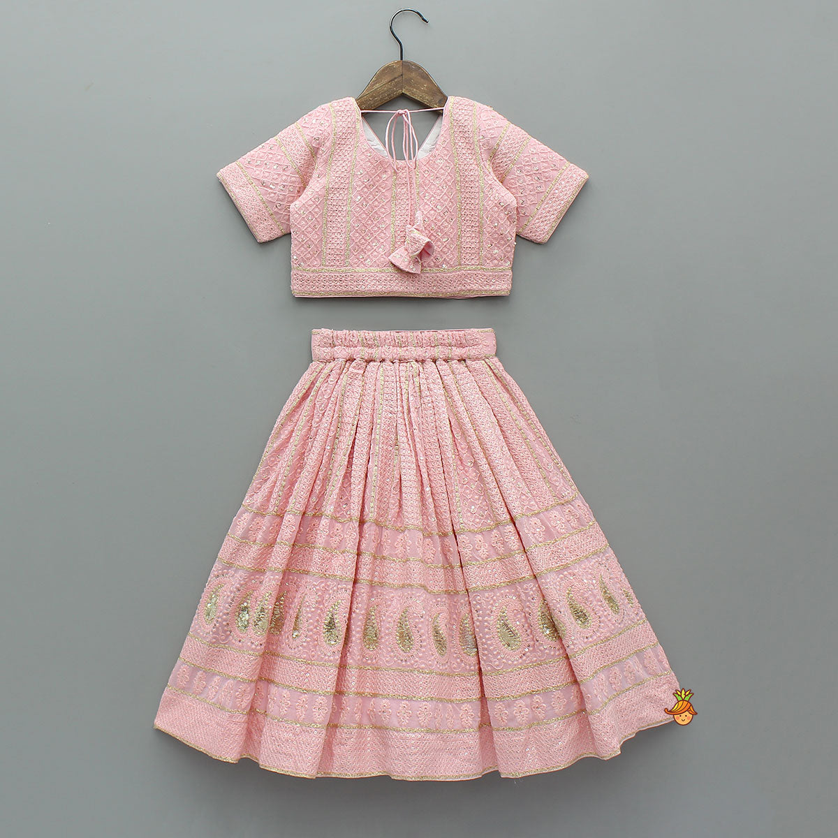 Embroidered Top And Lehenga With Matching Potli And Net Dupatta