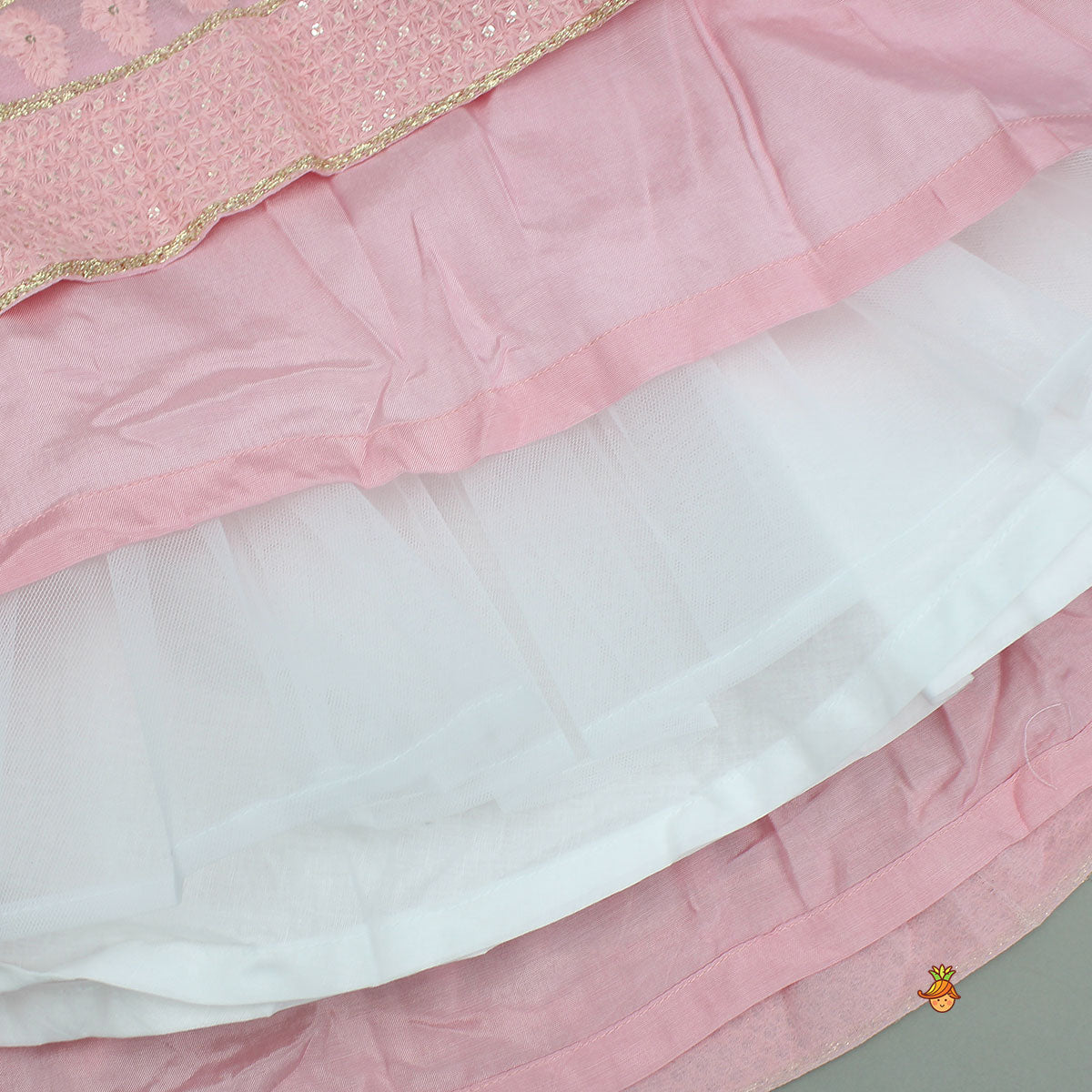 Embroidered Top And Lehenga With Matching Potli And Net Dupatta