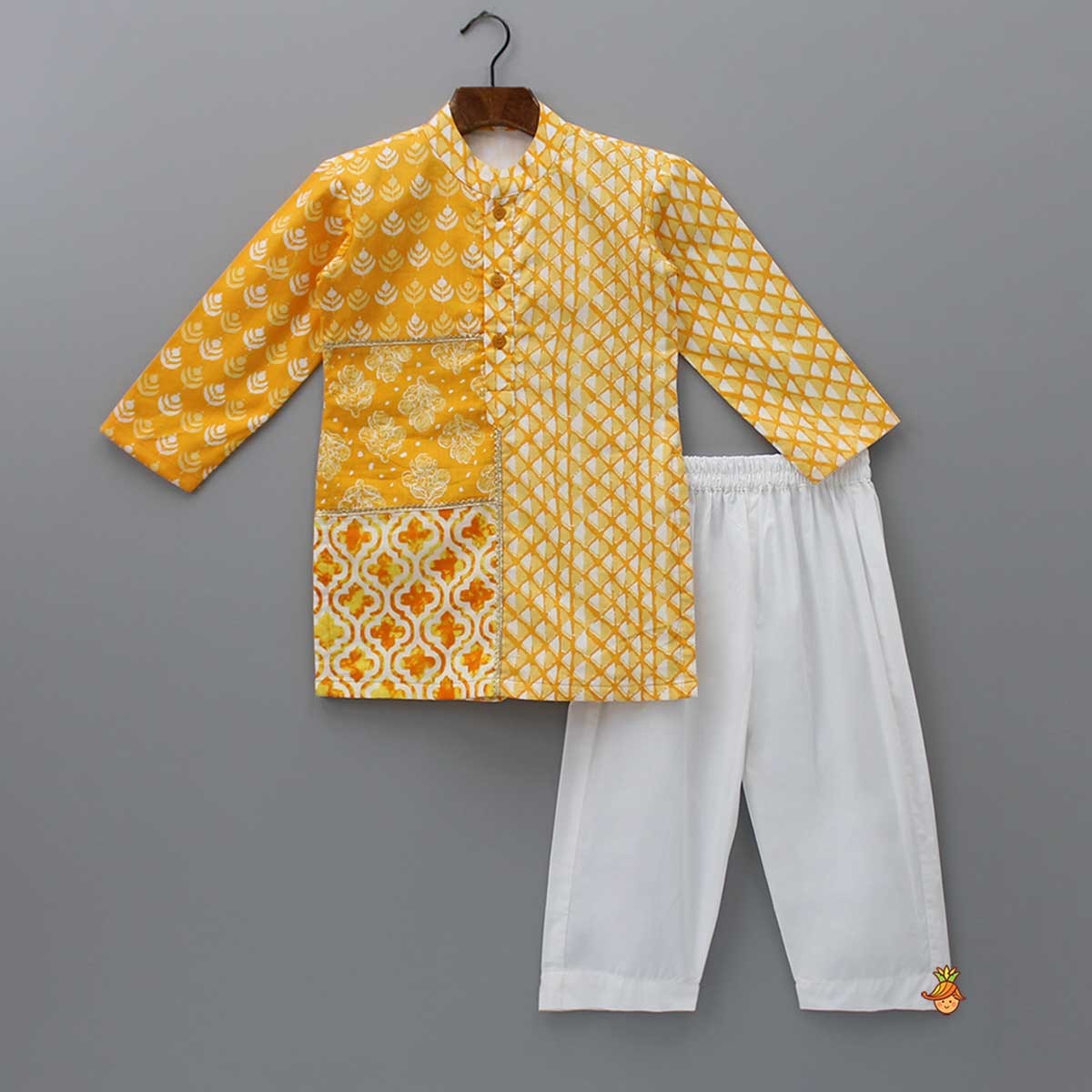 Printed Orange Kurta And Pyjama