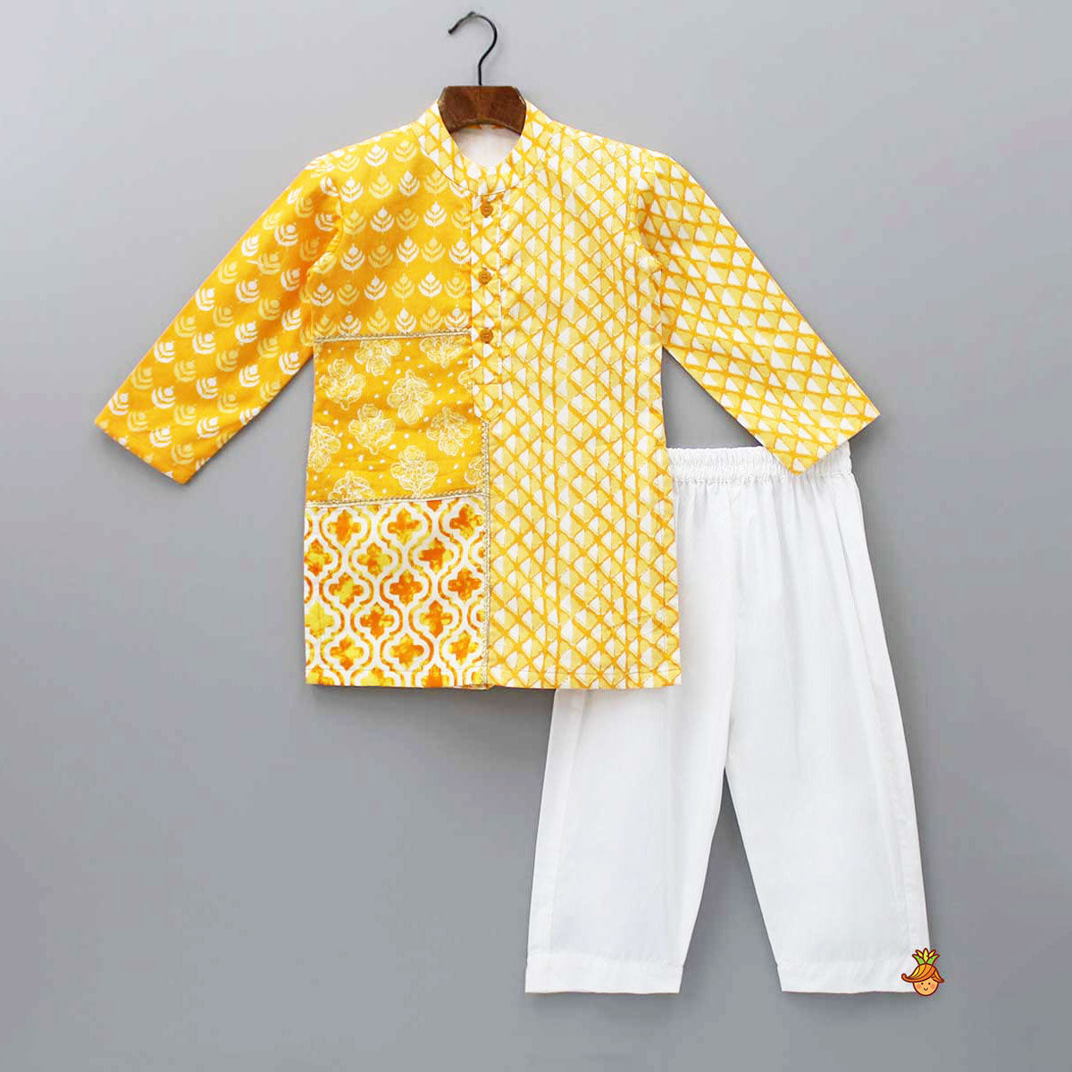 Printed Mustard Kurta And Pyjama