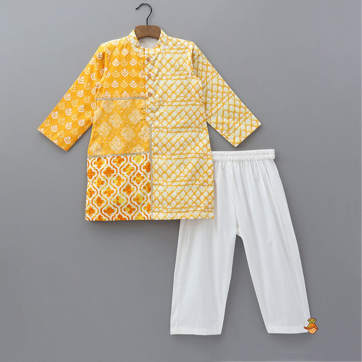 Printed Mustard Kurta And Pyjama