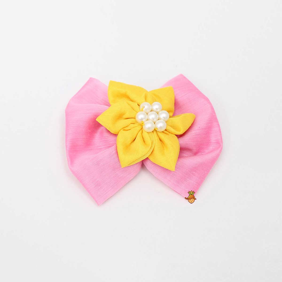 Flower Adorned Pink And Yellow Two Tone Hair Clip