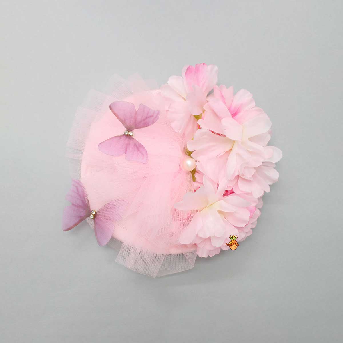 Butterfly And Floral Embellished Frilly Hair Clip