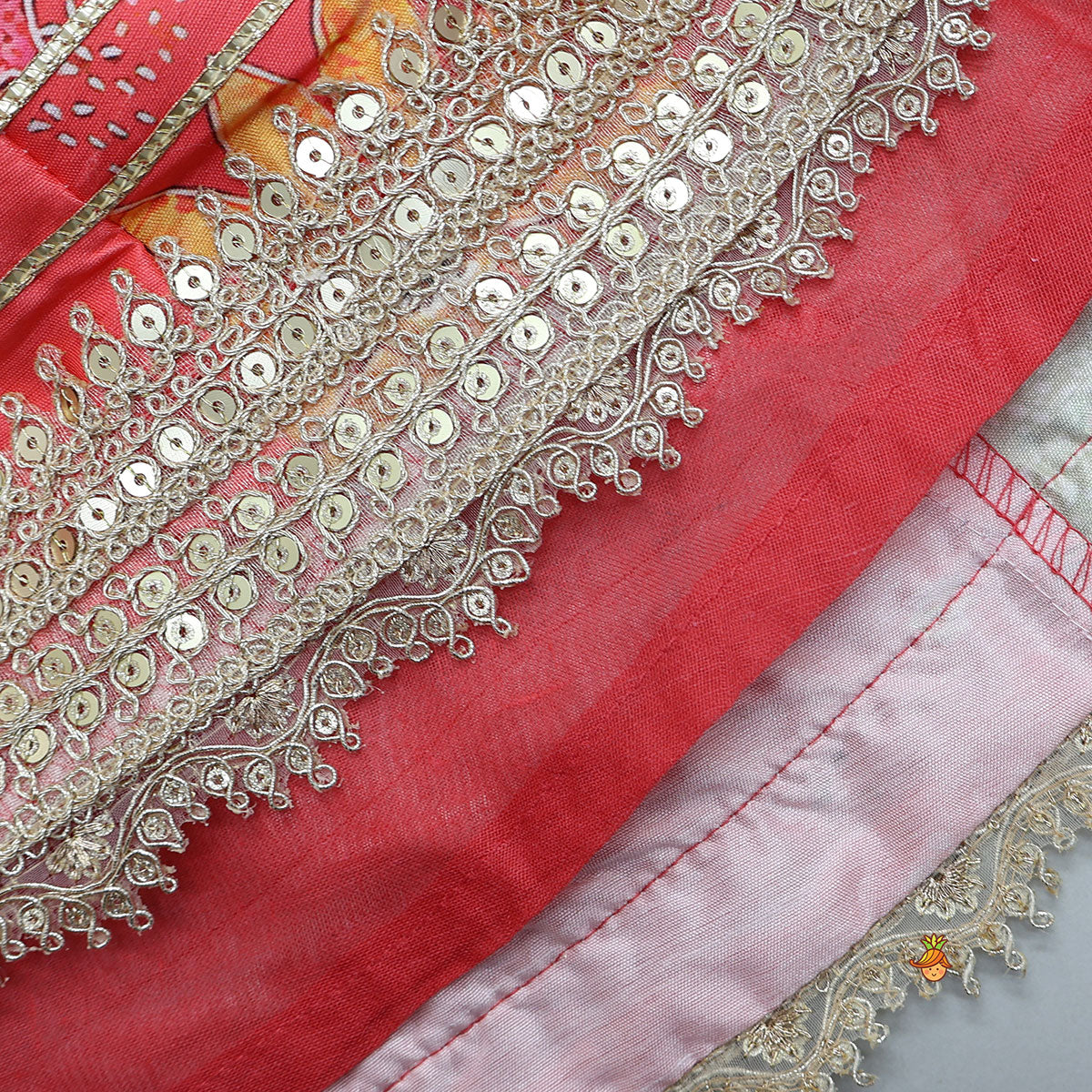 V Neck Top And Printed Lehenga With Hair Band