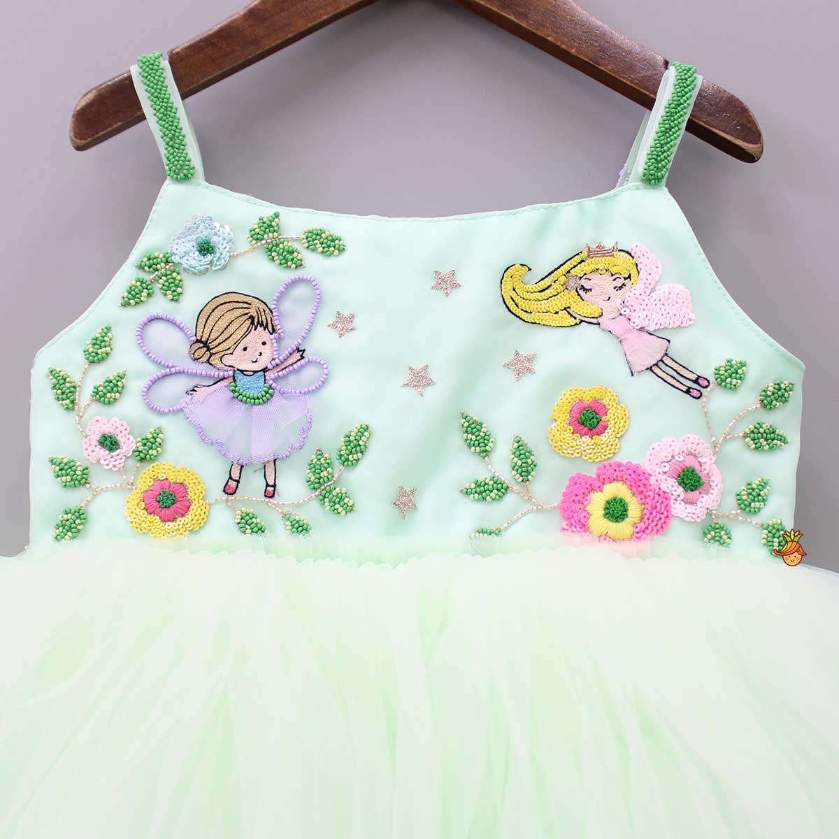 Sequins Fairies Embroidered Green Ruffled Dress