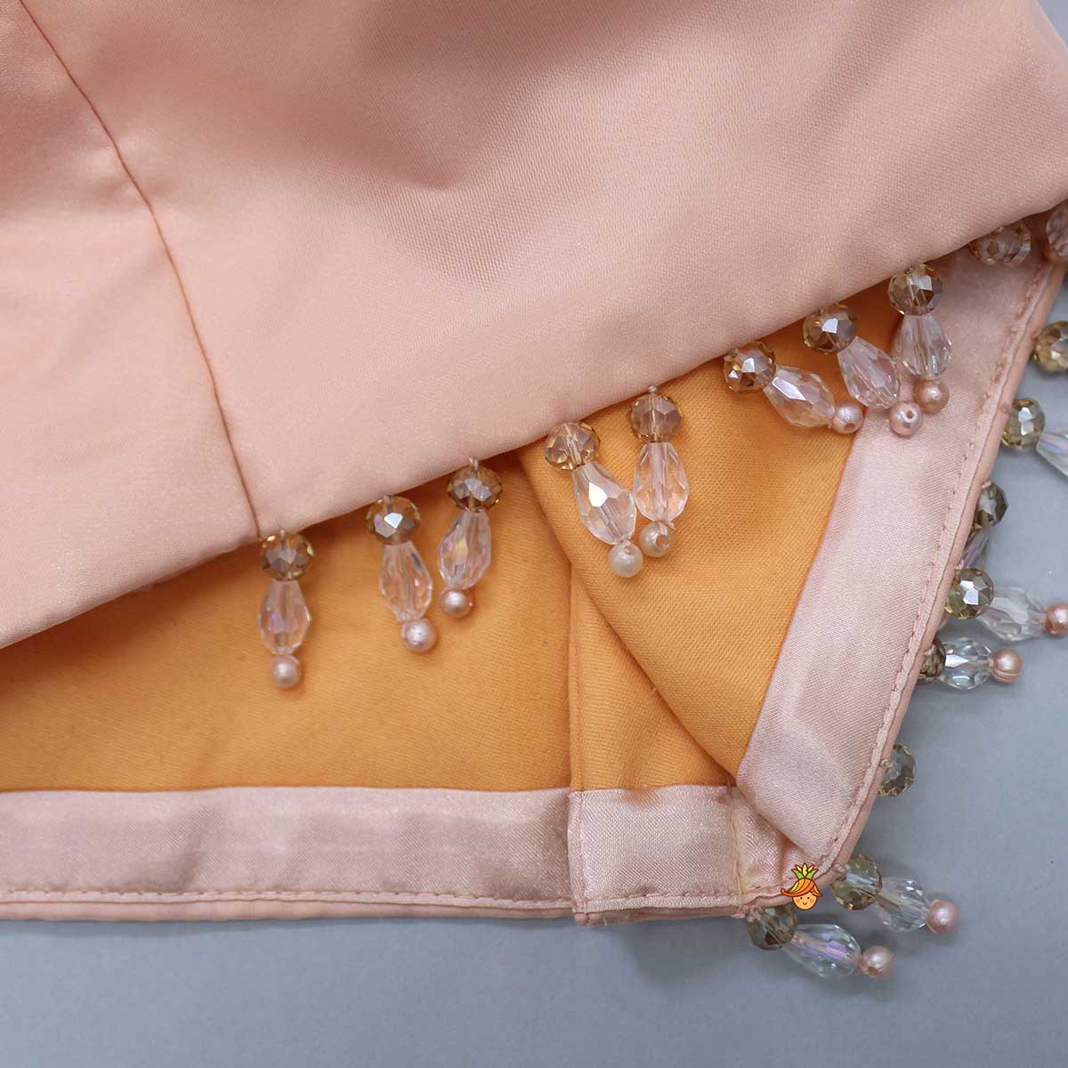 Embellished Flowers Peach Strap Top With Attached Dupatta And Sharara
