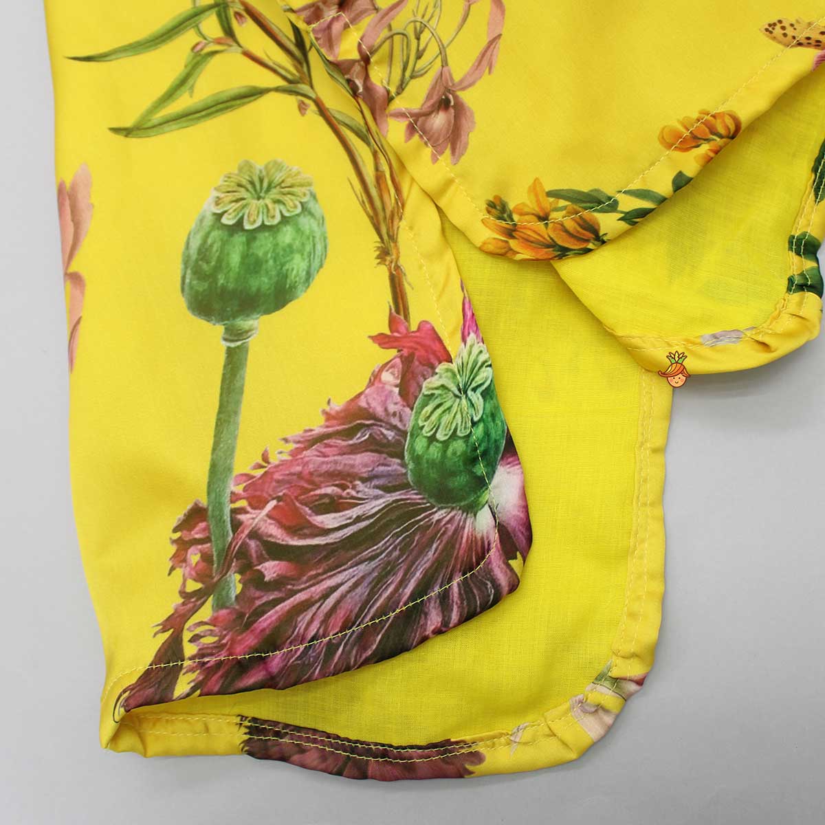 Floral Printed Yellow Kurti And Tiered Sharara With Net Dupatta