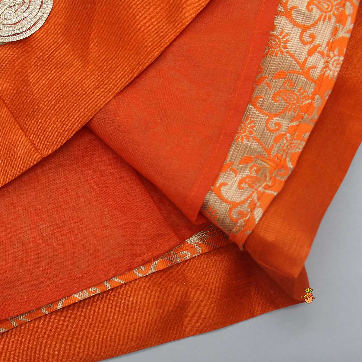 Orange Brocade Anarkali With Detachable Belt And Net Dupatta