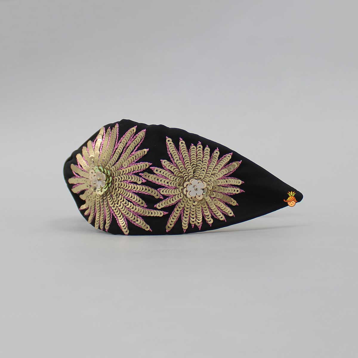 Floral Sequin-Embroidered Black Hair Band