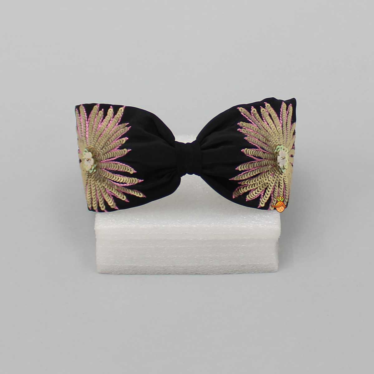 Floral Sequin-Embroidered Black Hair Band