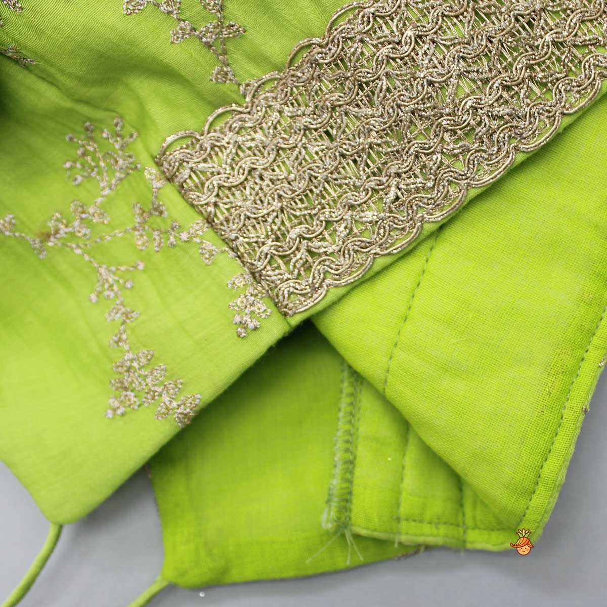 Green Embroidered Lacework Top With Lehenga And Attached Dupatta