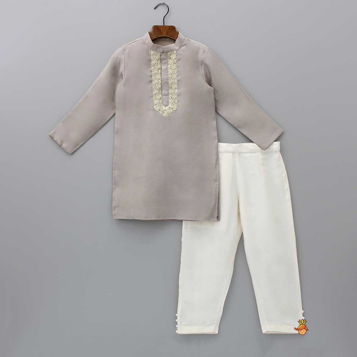 Embroidery And Sequins Lace Brown Kurta And Pyjama