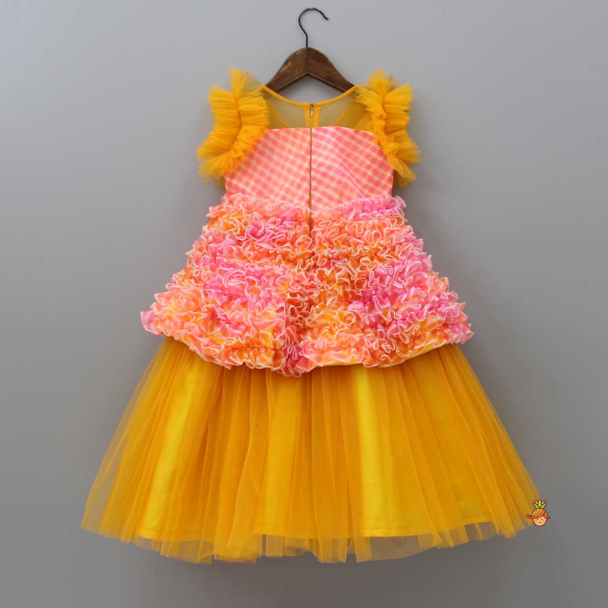 Multicolored Ruffle Net Dress With Matching Bow Clip
