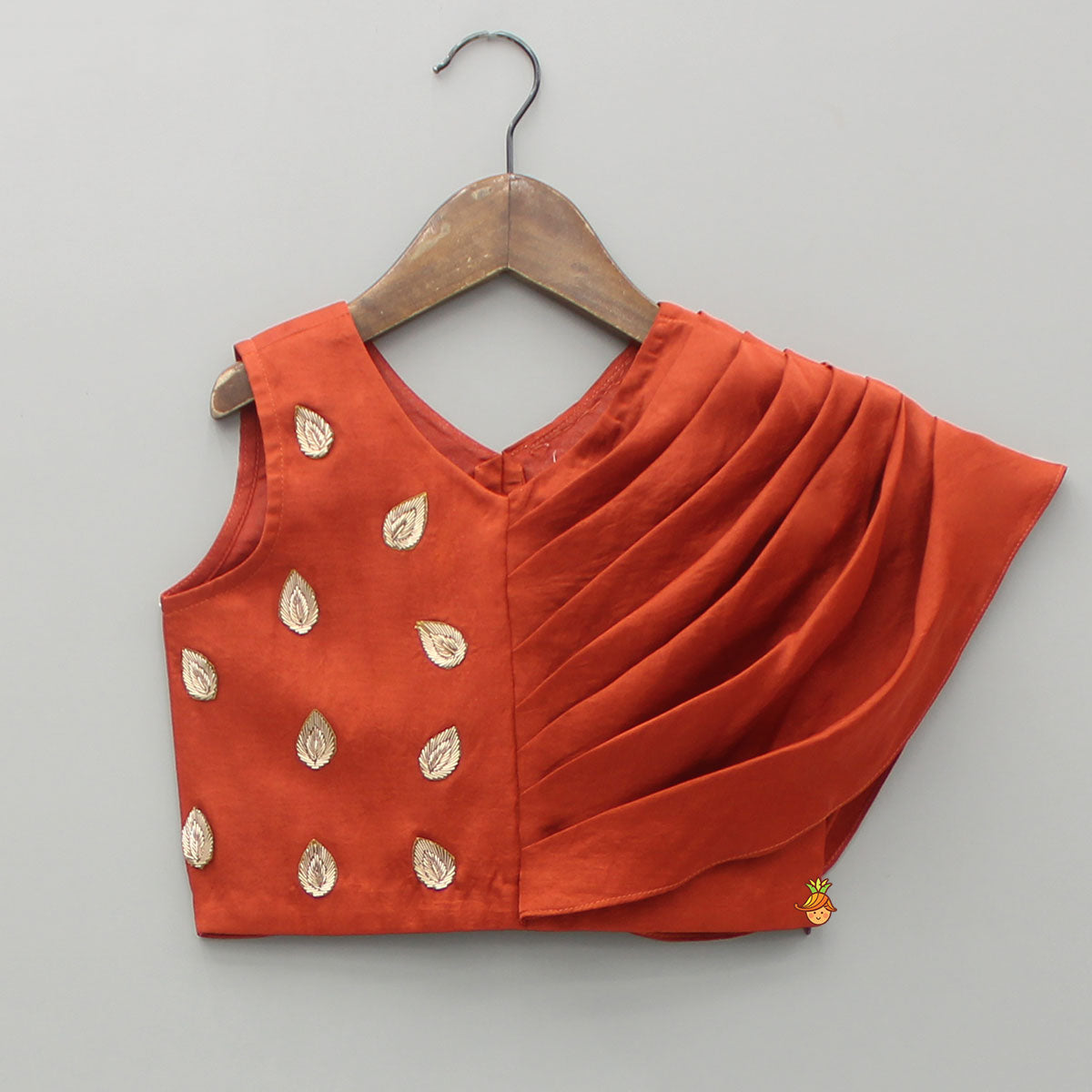 Leaf Adorned Rust Crop Top And Flared Palazzo